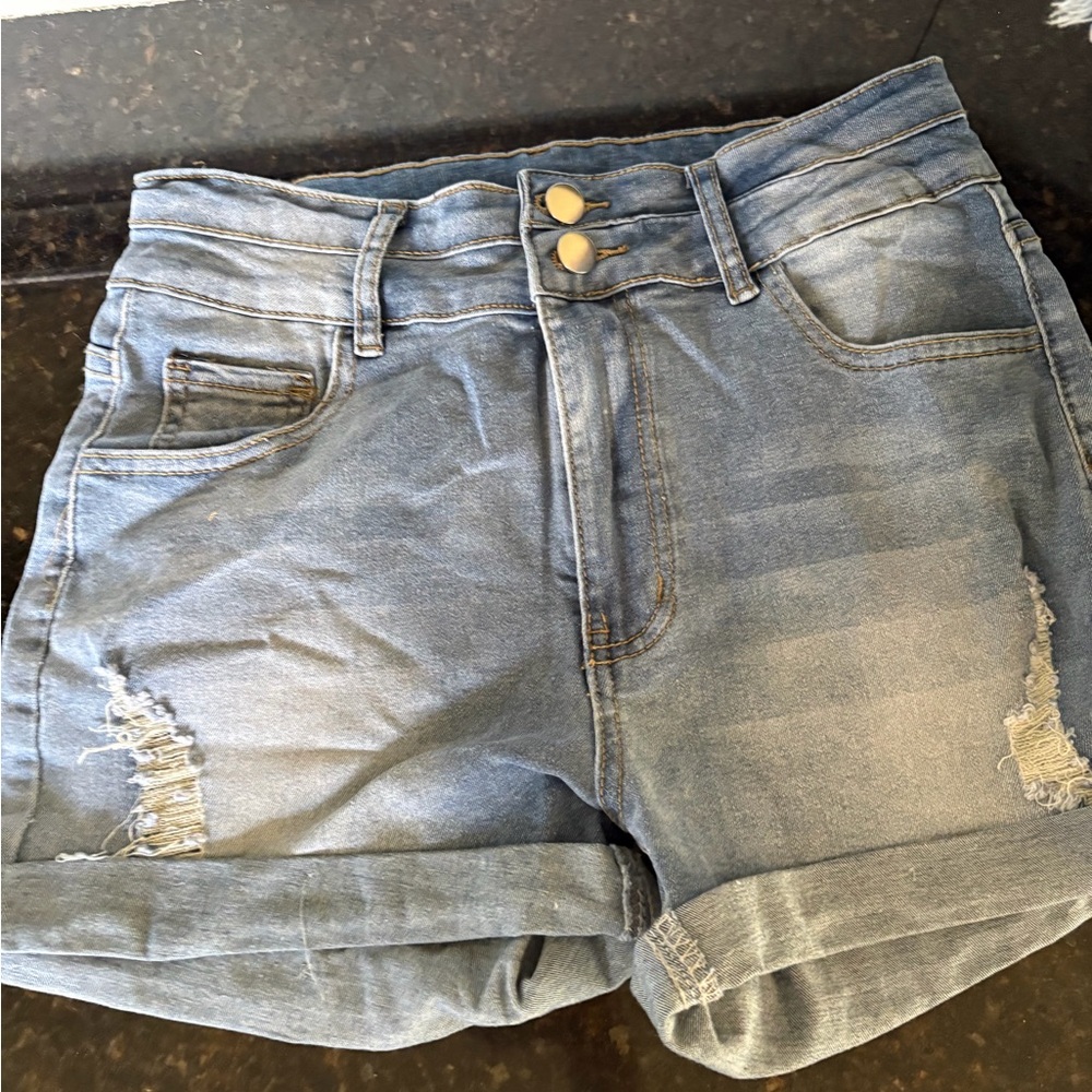 High-Rise Light Blue Denim Women’s Shorts